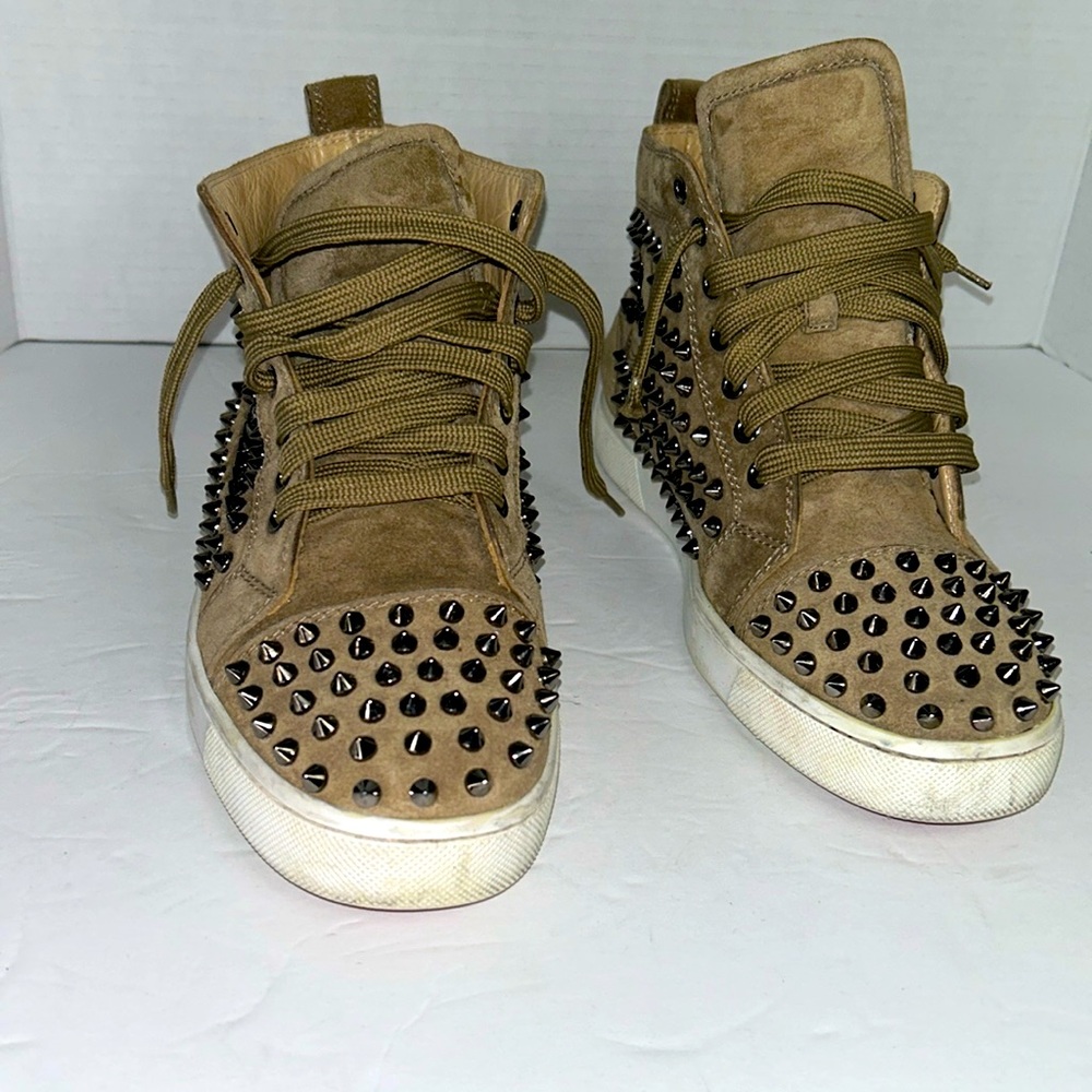 Christian Louboutin - Studded Tan Suede Sneaker, 40.5 fits US 9-9.5